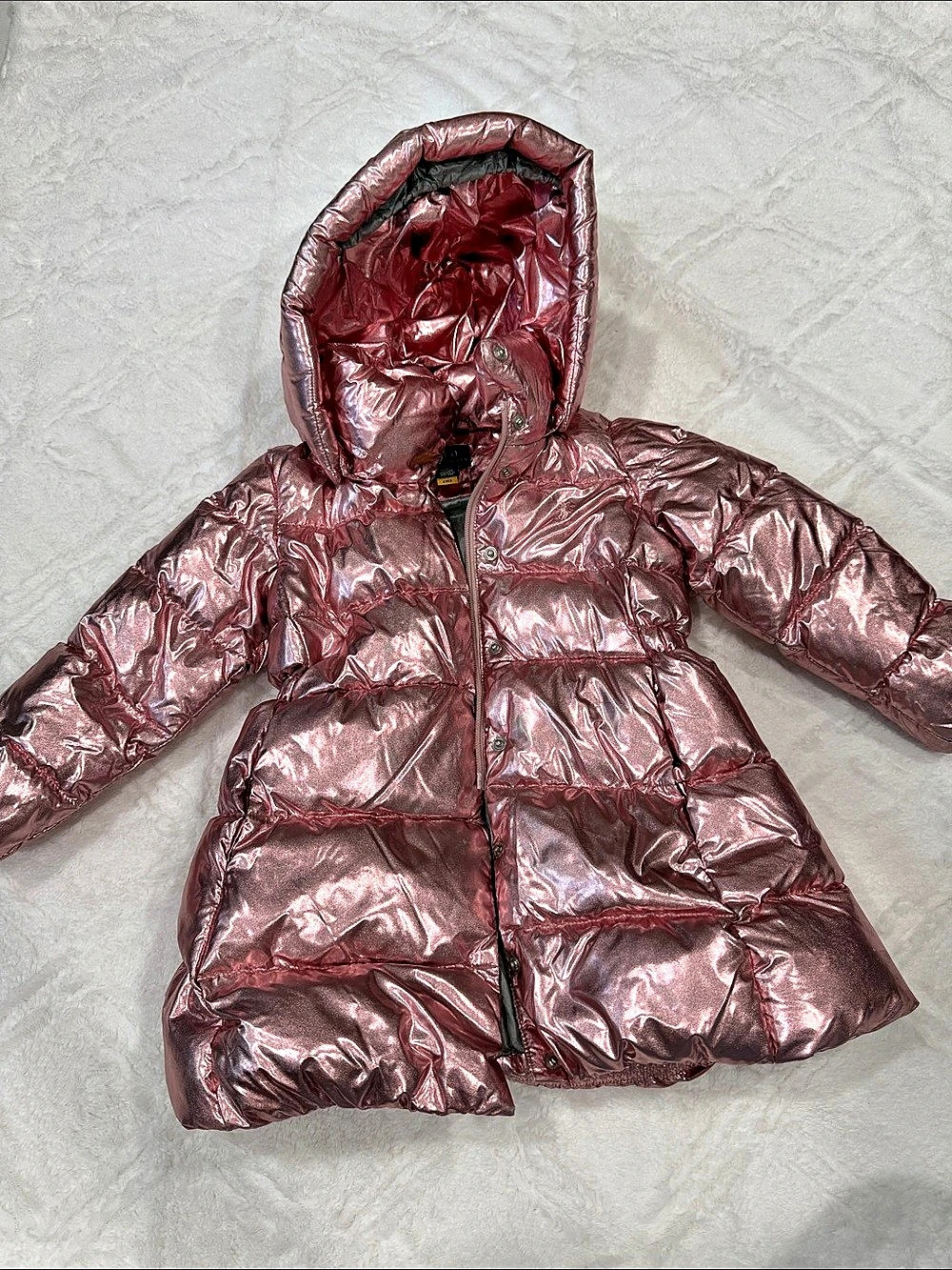 Polo Ralph Lauren Metallic Down Hooded Peplum Jacket Pink 3T